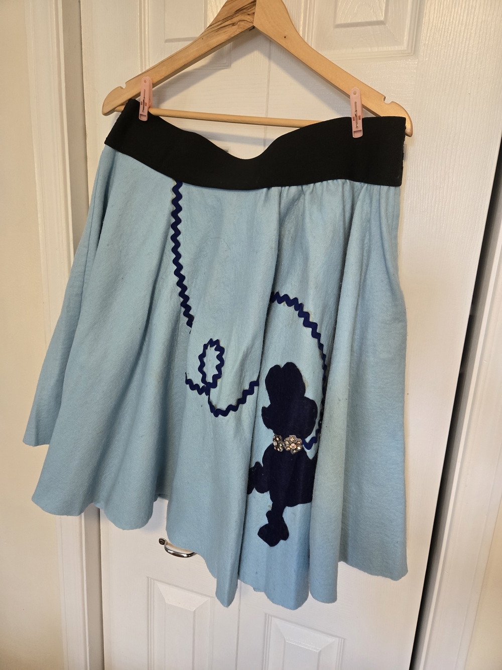 Light Blue Felt Poodle Skirt with Black Eladtic Waistband XL